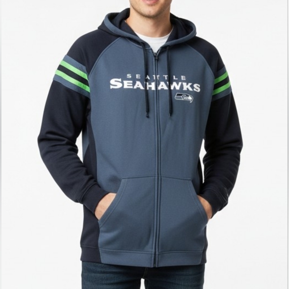 Vintage Reebok NFL Seattle Seahawks Full Zip Hoodie Men’s Large - Blue/Grey